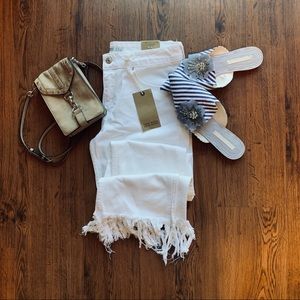 NWT Zara Flare Distressed White Denim